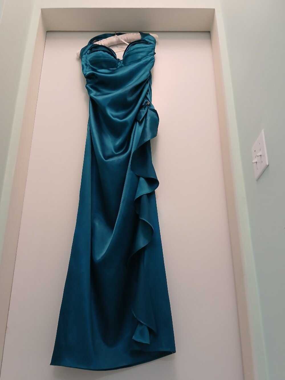 Vintage 90's Blondie Nites by Stacy Sklar Turquoise Satin Halter Gown Sz 13